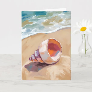 Seashell on the Sea Shore Watercolor Ocean Painted Card