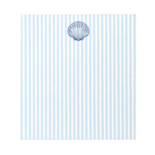 Seashell Painting Nautical Blue Stripe Preppy Notepad (Front)