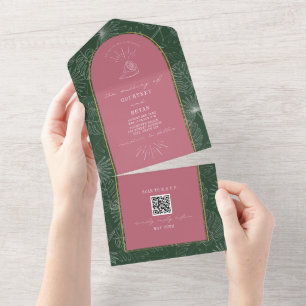 Seashell Palm Tree Beach Wedding QR Code RSVP All In One Invitation