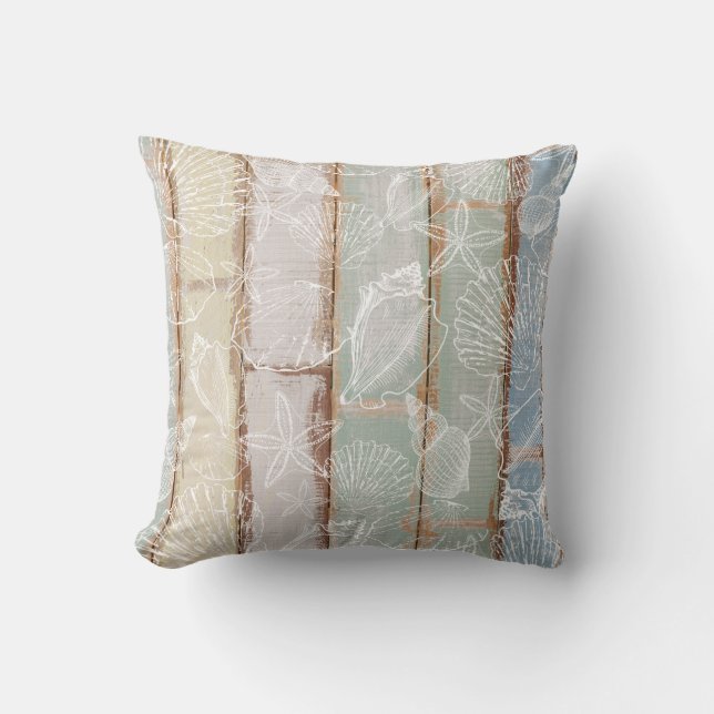 Seashell Pattern On Beach Wood Cushion (Front)