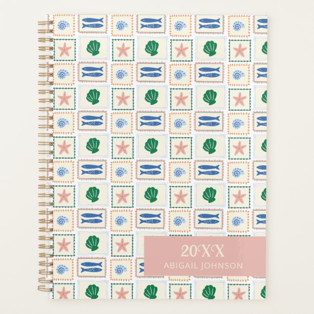 Seashell Pattern Personalised Modern Boho  Planner (Front)