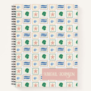 Seashell Pattern Personalize Coastal Boho Notebook