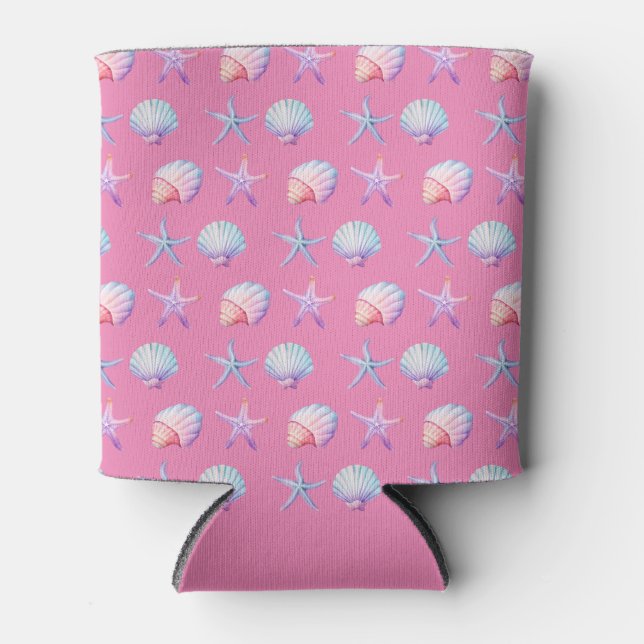 Seashell Pattern Pink Can Cooler (Front)