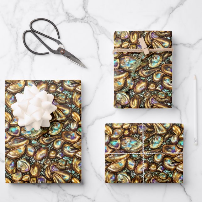 Seashell paua abalone shimmer shell beach theme wrapping paper sheet (Front)