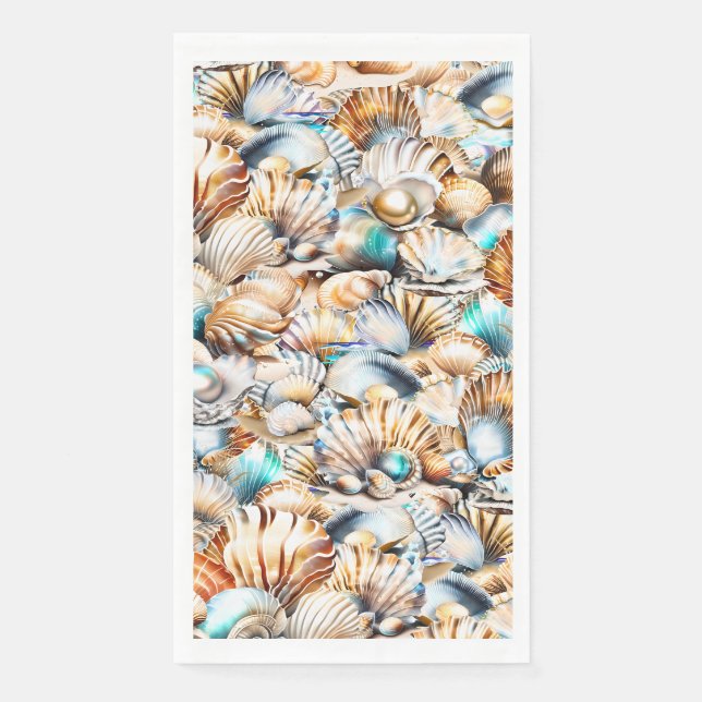 Seashell pearl diamond coastal sand collage napkin (Front)
