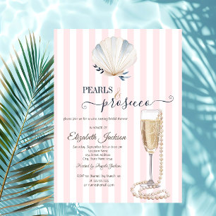 Seashell Pearls & Prosecco Pink Striped Invitation