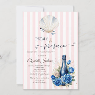 Seashell Petals & Prosecco Pink Striped Invitation