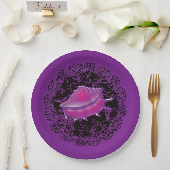 Seashell Purple Paper Plate (Wedding)