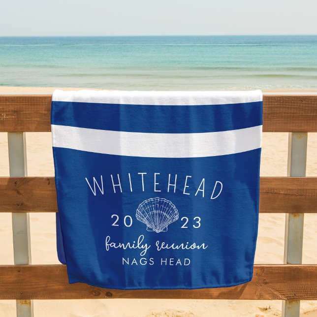 Seashell Royal Aqua Blue Monogram Beach Towel (Creator Uploaded)
