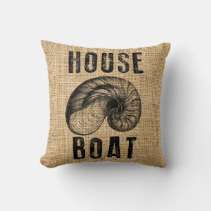 Seashell Rustic Burlap House Boat Accent Pillows