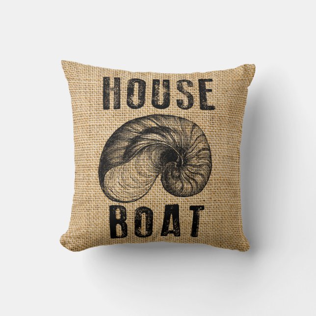 Seashell Rustic Burlap House Boat Accent Pillows (Front)