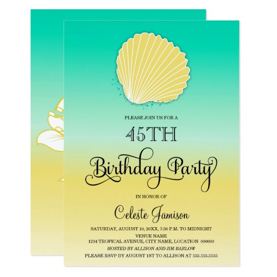 Seashell Sand and Sea Colour Ombre Birthday Party Card