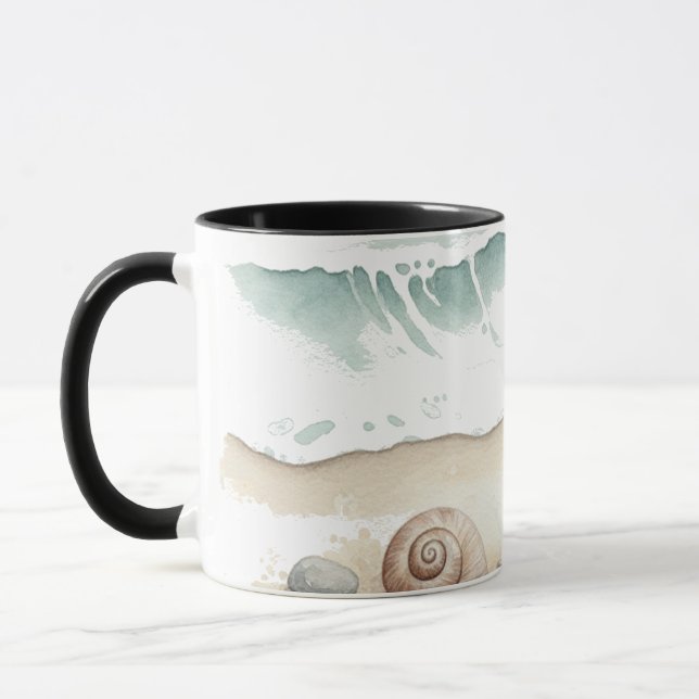 Seashell & Sand – Watercolor Beach Tote Mug (Left)