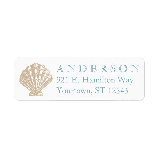 Seashell Scallop Tan/Aqua Beach Return Address Label (Front)