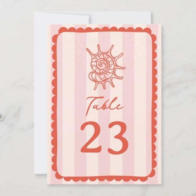 Seashell Scalloped Pink Stripe Wedding Invitation (Front)