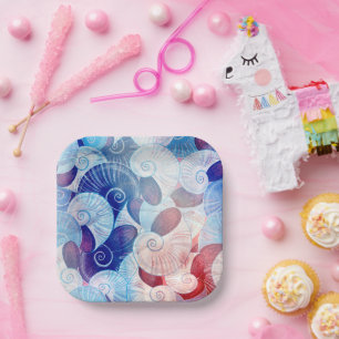 Seashell Scene Pattern Paper Plate