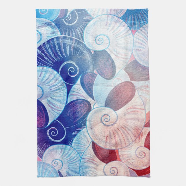 Seashell Scene Pattern Tea Towel (Vertical)