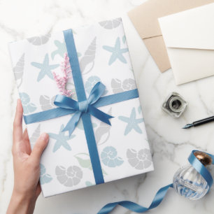 Seashell & Sea Turtle Pattern White Wrapping Paper