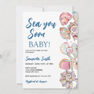Seashell Sea You Soon Baby Shower Invitation