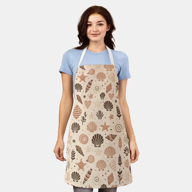 Seashell Seamless Pattern Apron (Worn)