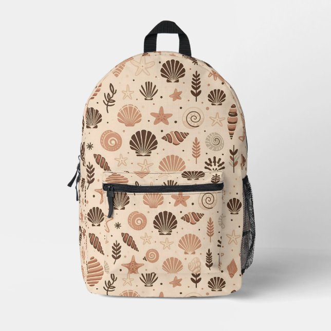 Seashell Seamless Pattern Printed Backpack (Front)