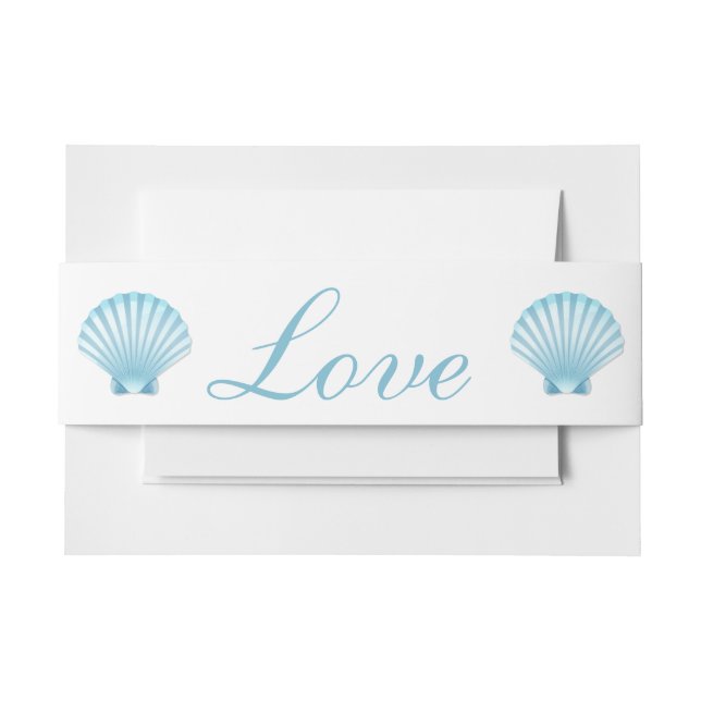 Seashell Shell Beach Nautical Elegant Blue Wedding Invitation Belly Band (Front Example)