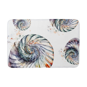 Seashell Shell Nautilus Design 357 Watercolor Bath Mat