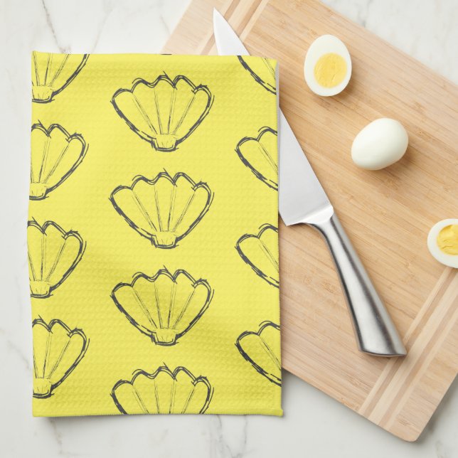 Seashell Sketch Drawing Pattern Tea Towel (Quarter Fold)