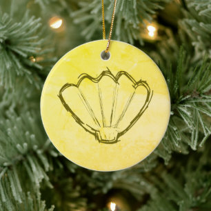 Seashell Sketch On Old Paper Ceramic Ornament