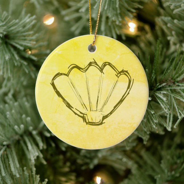 Seashell Sketch On Old Paper Ceramic Ornament (Tree)