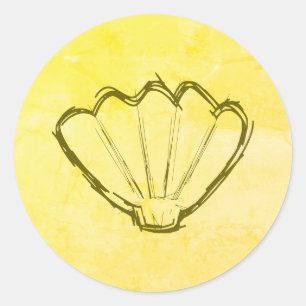 Seashell Sketch On Old Paper Classic Round Sticker