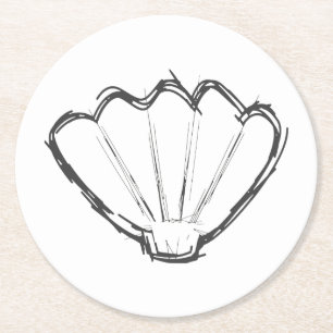 Seashell Sketch Round Paper Coaster