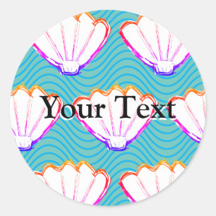 Seashell Sketch White And Blue Wave Patterns Classic Round Sticker