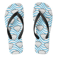 Seashell Sketch White And Blue Wave Patterns