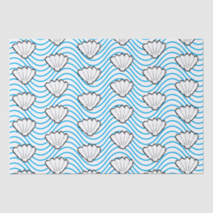 Seashell Sketch White And Blue Wave Patterns Tissue Paper