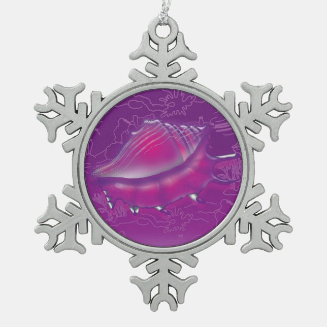 Seashell Snowflake Pewter Christmas Ornament (Front)