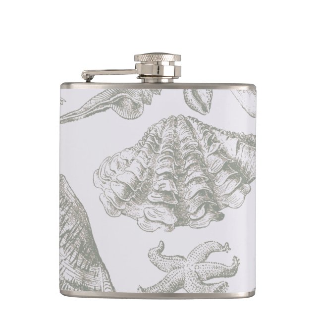 Seashell Soft Antique Art Beach Shells Hip Flask (Front)