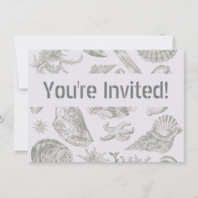 Seashell Soft Antique Art Beach Shells Invitation (Front)