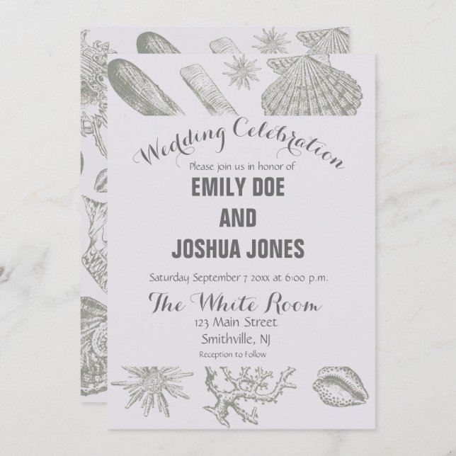Seashell Soft Antique Art Beach Shells Invitation (Front/Back)