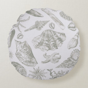 Seashell Soft Antique Art Beach Shells Round Cushion