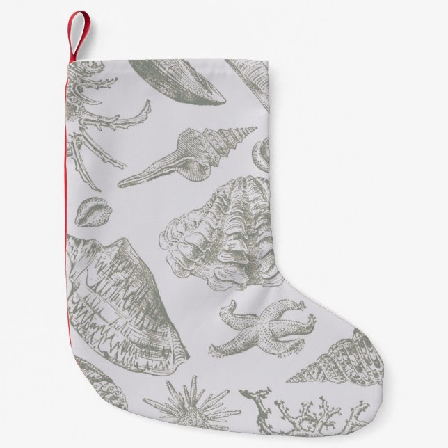 Seashell Soft Antique Art Beach Shells Small Christmas Stocking (Front)
