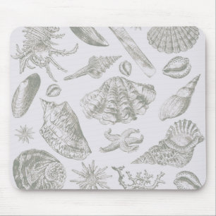 Seashell Soft Antique Art Print Beach House Mouse Pad