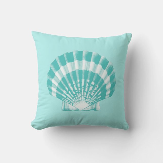Seashell - soft aqua and white cushion (Front)