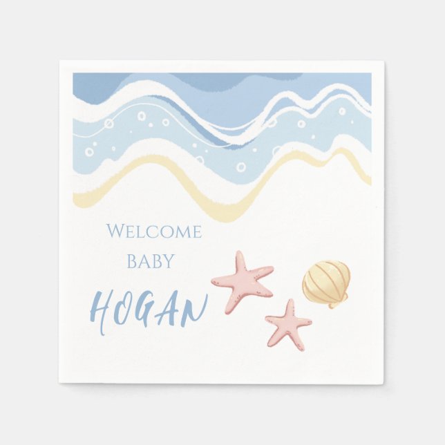 Seashell Starfish Beach Themed Party Napkins (Front)