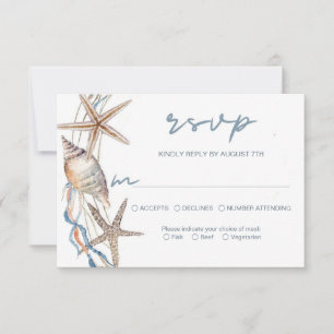 Seashell Starfish Beach Wedding Meal Choice RSVP Card