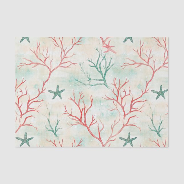Seashell Starfish Coastal Pattern Tissue Paper (Front)