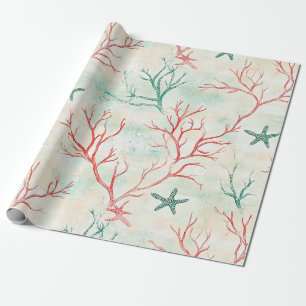 Seashell Starfish Coastal Pattern Wrapping Paper