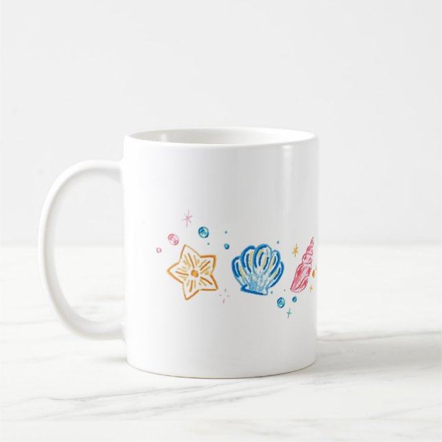 Seashell & Starfish Doodle – Ocean Aesthetic Desig Coffee Mug (Left)