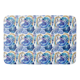 Seashell Starfish Glitter Blue Ocean Nautical Bath Mat