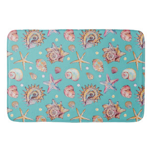 Seashell & Starfish Pattern beach vibes Bath Mat